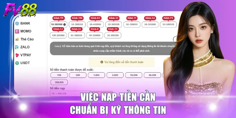 Việc nạp tiền cần chuẩn bị kỹ thông tin